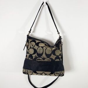 COACH Signature F13674 Black & Tan Shoulder Crossbody Canvas Purse Handbag